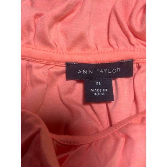 Ann Taylor Coral Ruffled Sleeveless Top With Smocked Waist Womens Size XL - Picture 6 of 7